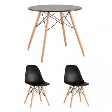 Обеденная группа Стол Eames D80 черный, 2 стула Eames DAW черный